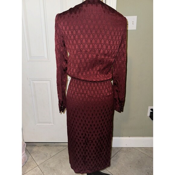 Vintage 80s Umi Collections By Anne Crimmins Silk Midi Dress In Ruby Red Size 4 - Picture 5 of 6